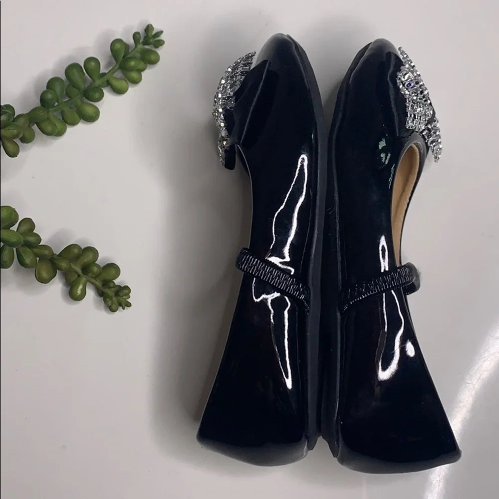 Ositos black ballet paten leather crystal bow girls party shoes 6